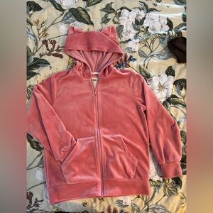 Tea hooded velour cat ear full zip hoodie